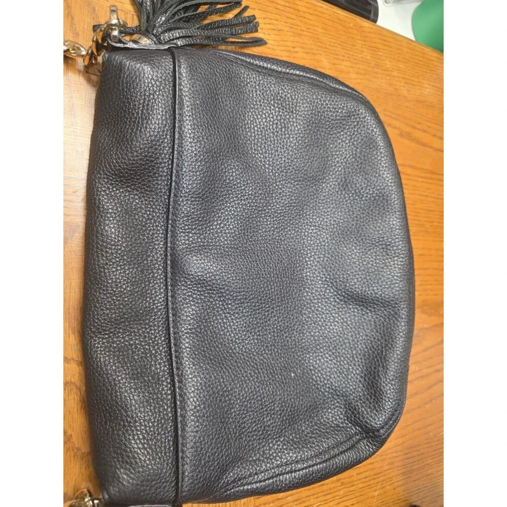 Michael Kors Bedford Black Pebbled Leather Shoulder Bag Gold Hardware